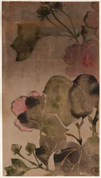 Kwiaty i liście hibiskusa, okres Edo, 1615-1868.