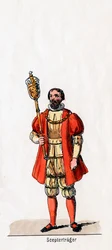 Posiadacz berła, projekt kostiumu do sztuki Szekspira, Henryk VIII, XIX w.