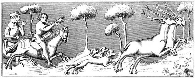 Polowanie na jelenie z psami, XIV wiek 1849