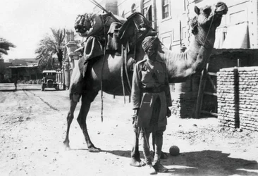 Indyjski żołnierz na wielbłądach, Bagdad, 1918