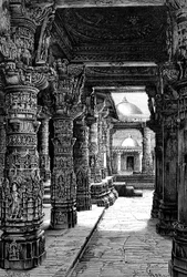 Wnętrze świątyni Jaina, Mount Abu, Radżastan, Indie, 1895