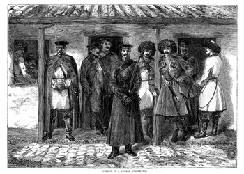 Wnętrze rosyjskiego wartowniczego budynku, wojna krymska, 1855