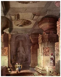 Wnętrze świątyni jaskiniowej, Ellora, Maharashtra, Indie, XIX w. 1956