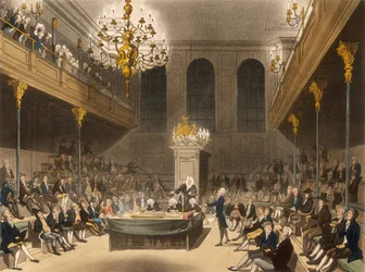 Wnętrze Izby Gmin, Westminster, Londyn, 1809