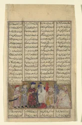 Iskandar w obecności braminów, Folio z Szahnamy..., ca. 1330-40.