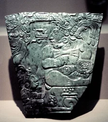 Jadeitowa tablica przedstawiająca siedzącego króla Majów, 400-800