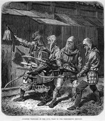 Japońscy wojownicy wojen domowych w XIII wieku, c1875