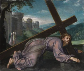 Jezus upada pod krzyżem. XVII-wieczny malarz z północnych Włoch