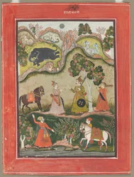 Kanhara Ragini: Pieśń inspiracji do Kryszny za zabicie demona słonia..., c. 1760.