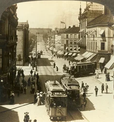 Karl Johan Street, W.N.W. do Pałacu Królewskiego, Christiania, Norwegia, c1905.