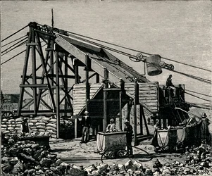 Kopalnia diamentów Kimberley: urządzenie do podnoszenia diamentonośnej ziemi, 1896 r
