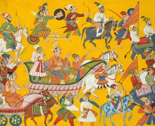 Król Dasaratha i jego orszak udają się na wesele Ramasa: Folio z Shangri..., ca. 1690-1710.