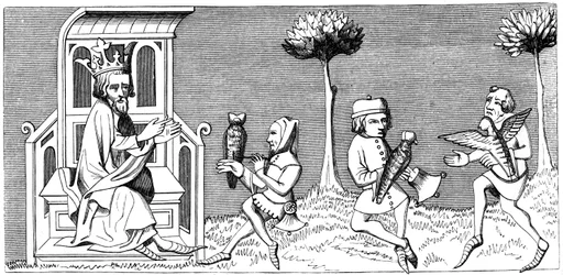 Król Modus nauczający sztuki sokolnictwa, XIV wiek 1849