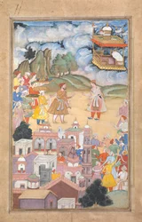Król Sal odwiedza Kala Yavanę, Folio z Harivamsa Legend of Hari Krishna, K. 1590-95.