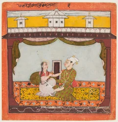 Król i królowa w Zenana: Sandehi Ragini, żona Bhairava..., c1690-95.