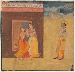 Krishna Abhisarika Nayika, z rękopisu Rasikapriya, c. 1615-25.