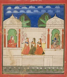 Kryszna i Radha w dwóch pawilonach, XIX w.
