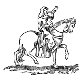 Dama dmuchająca w róg myśliwski, XIV wiek, 1833