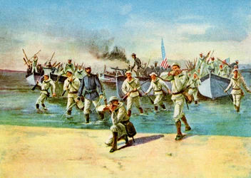 Amunicja desantowa dla powstańców, pod ostrzałem, wojna hiszpańsko-amerykańska, Kuba, 1898