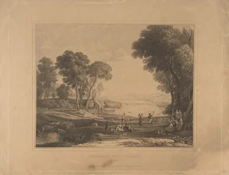 Pejzaż z postaciami po ślubie Izaaka i Rebeki, 1648, opublikowany 1830.