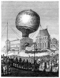 Wystrzelenie balonu na ogrzane powietrze, koniec XVIII wieku, 1885