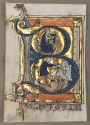 Liść wycięty z psałterza: inicjał B z królem Dawidem, c. 1260.