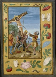 Kartka z Księgi Godzin: Podwyższenie Krzyża, c. 1510-1520.