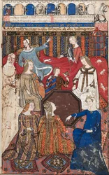 Karta z traktatu Cocharelli o występkach: Accidia i jej dwór, c. 1330-40.