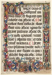 Liść z psałterza z pełną ramką z medalionami Zwiastowania, SS. Hieronim, Klara..., 1475.
