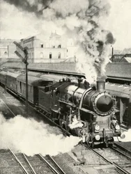 Wyjazd z Budapesztu. Z Dworca Centralnego odjeżdża pociąg pospieszny, 1935-36.