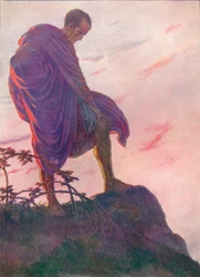Patrząc w dół na strumień, stał chwilę pogrążony w myślach, c1912 1912