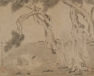 Luohan, sługa i czciciel pod sosnami, dynastia Yuan lub Ming, 1279-1644.