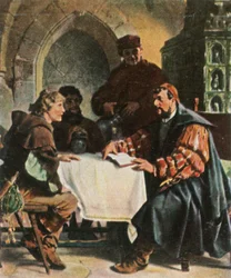 Luter jako Junker Jörg w gospodzie Jena ze studentami ze Szwajcarii, 1522, 1936.
