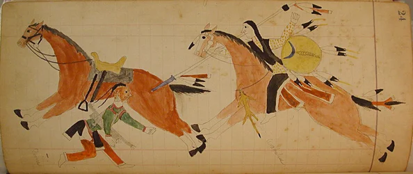 Maffet Ledger: Dwóch Indian z końmi, ca. 1874-81.