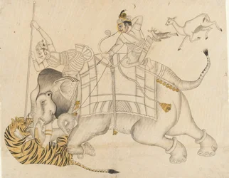 Mahrao Shatru Salli 1866-89 Polowanie na tygrysa, ca. 1866-89.