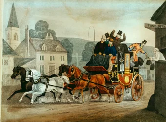 Autobus pocztowy na trasie z Bath do Londynu, ok. 1840 r.
