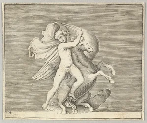Człowiek zmagający się ze skrzydlatym koniem, opublikowano 1599-1622.