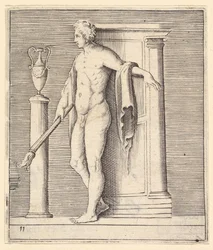 Człowiek z pochodnią przy drzwiach świątyni, wydanie ok. 1599-1622.