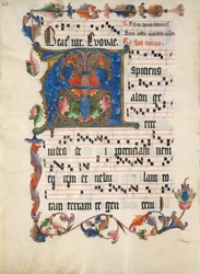 Karta rękopisu z inicjałem A, z antyfonarza, j. niem., ca. 1425-50.