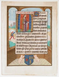 Liść rękopisu ze św. Tomaszem, z Księgi Godzin, ca. 1500.