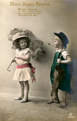 Wiele szczęśliwych powrotów, kartka urodzinowa, c1900-1929