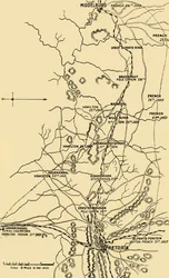 Mapa ilustrująca ruch na wschód z Eerstefabrieken do Middelburga, 1901.
