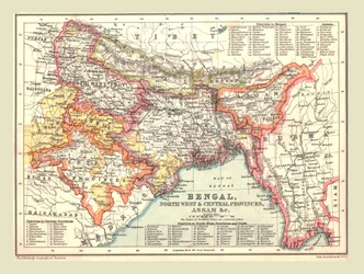 Mapa Bengalu, prowincji północno-zachodniej i środkowej oraz Assam, 1902.
