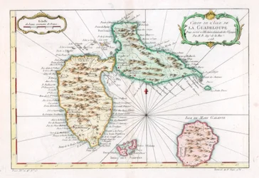 Mapa karaibskiej wyspy Gwadelupy, ok. 1764 r.