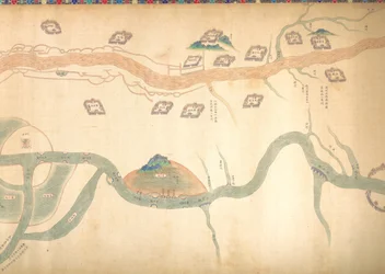 Mapa Wielkiego Kanału od Pekinu do rzeki Jangzi, koniec XVIII lub początek XIX wieku.