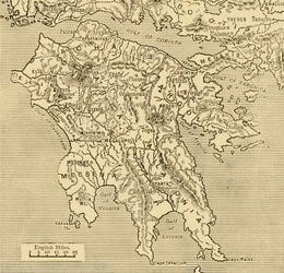 Mapa Peloponezu, 1890 r.