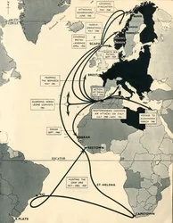 Mapa przedstawiająca ruchy HMS Ark Royal, 1939-1941, 1942.