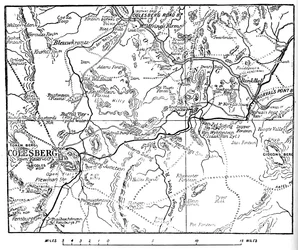 Mapa ilustrująca operacje Round Colesberg, 1902