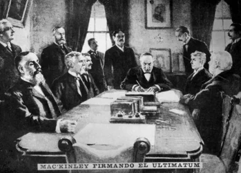 McKinley podpisuje ultimatum, 12 kwietnia 1898, c1910