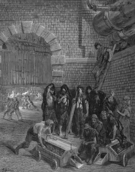 Mężczyźni robiący sobie przerwę w szarżowaniu na retorty, Lambeth Gasworks, 1872